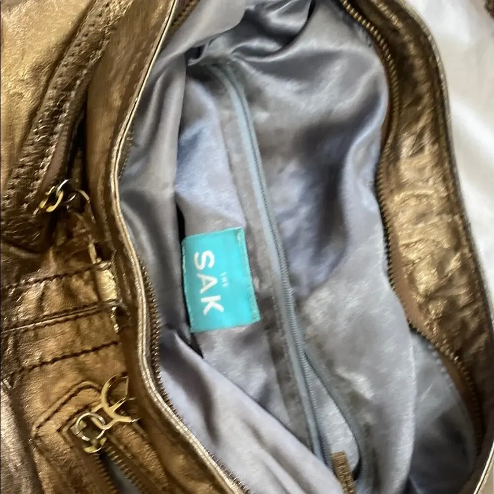 The Sak Gold Hobo Bag Peace Symbol Braided Handle *Small Opening in Lining